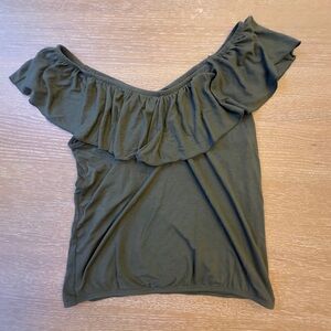 Express Olive Ruffle Off-Shoulder Women’s shirt